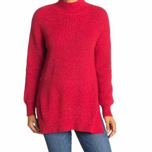 NWT Abound Mock Neck Slit Hem Long Sweater in Red